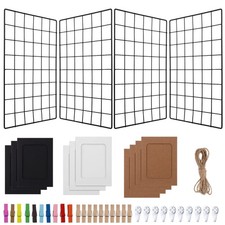 Wire Wall Grid Panel with Wall Grid Shelf with Photo Frames for Photo Display...