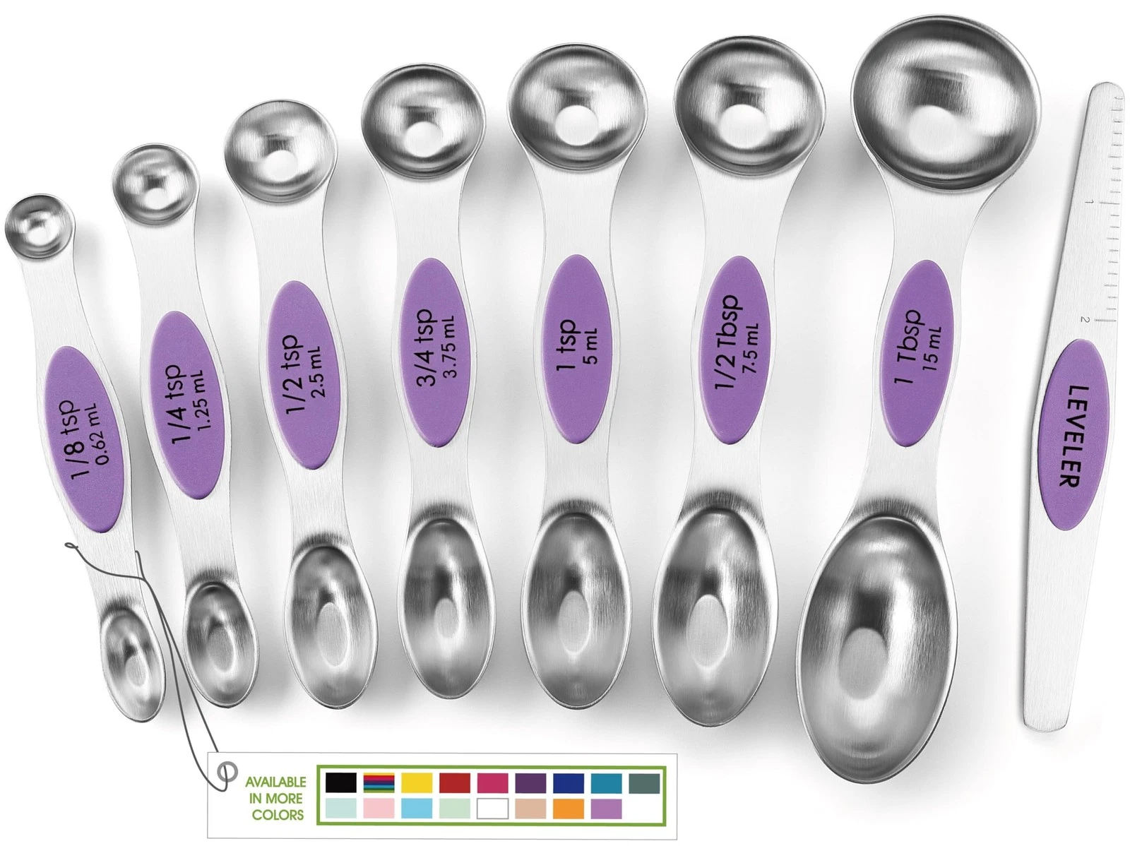 Spring Chef Stainless Steel Magnetic Measuring Spoons Set of 8 with Leveler,