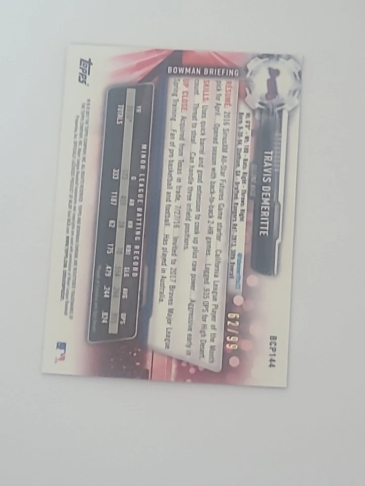 2017 Travis Demeritte Bowman Chrome Refractor /99 #BCP144 - Image 2 of 2