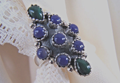 Lapis and Malachite  by JNY  Jones of New York SS 925 Size 7   MINT!