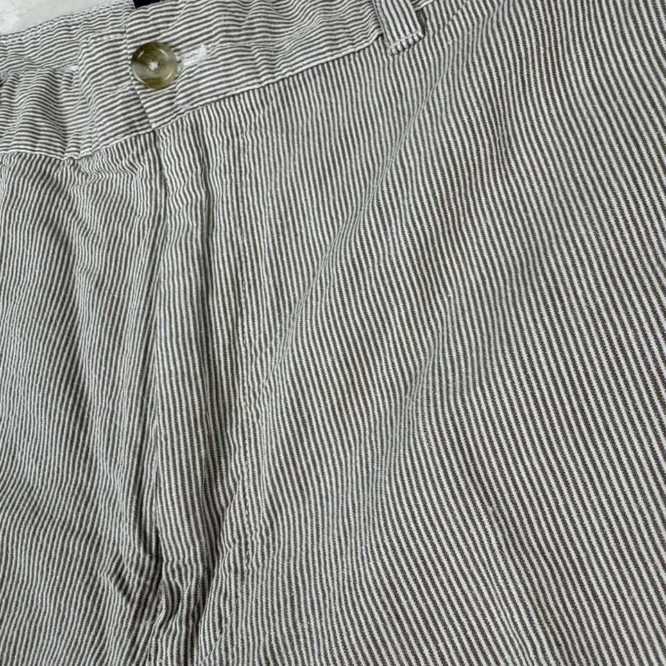 Izod Linen Blend Seersucker Shorts Men’s 34 Luxury Sports Tan White Flat Front - Image 2 of 4