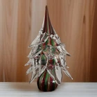 VINTAGE Murano Hand Blown Glass Christmas Tree W/ Gold Red Green swirl 11 1/2”