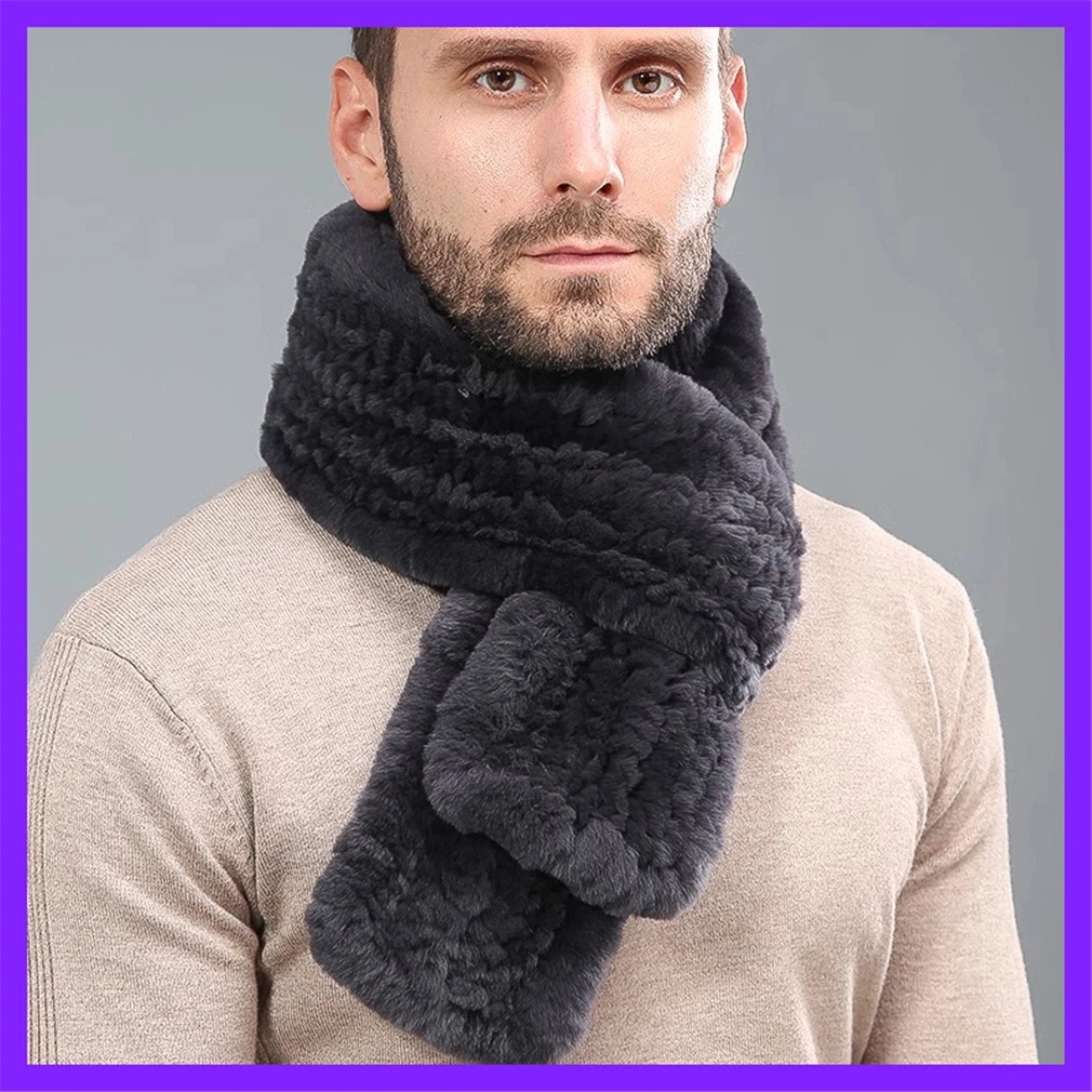 Men's Real Rabbit Fur Scarf Thicken Winter Warm Neck Wrap Collar Various Size