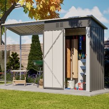 5x3FT Galvanized Steel Shed & Gazebo Combo, Lean-To Storage with Open Pergola