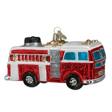 Old World Christmas Fire Truck Glass Owc Ornament Fireman 46005