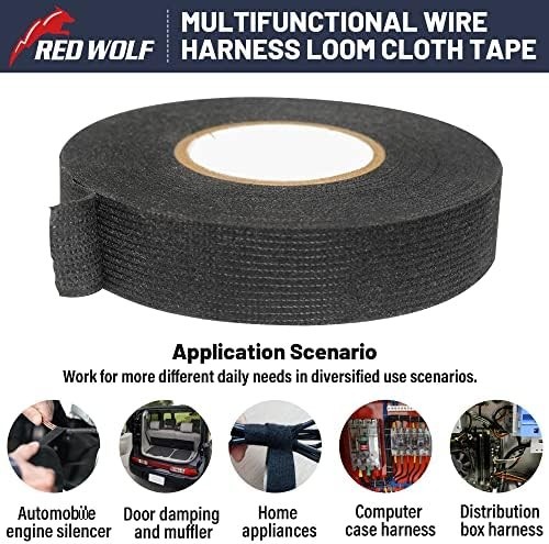 RED WOLF Wiring Harness Tape High Temp Wire Cable Loom Self-Adhesive Fabric Tape