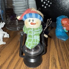 Head Of A Snowman On Top Of Old Lantern Need Replace Batteries Ornament