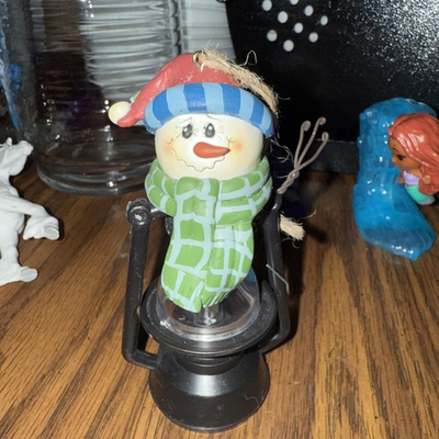#ad #ad Head Of A Snowman On Top Of Old Lantern Need Replace Batteries Ornament $5.00