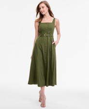 Taylor Women Square-Neck Button-Front A-Line Dress Olive Green Size 2 rayon $138