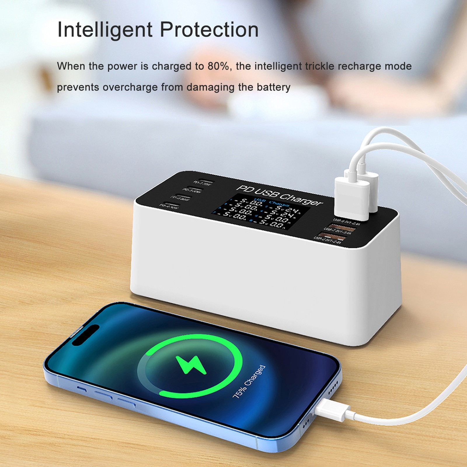 ༝Desktop USB Charger 8 Port PD 30W Digital Display USB Charging Station For
