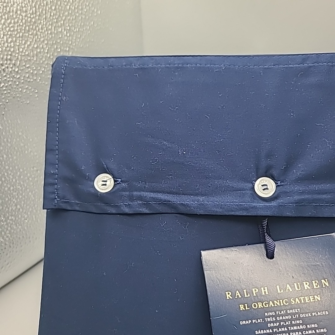 NWT Ralph Lauren RL Home Organic Cotton Sateen King Flat Sheet $200 Polo Navy 