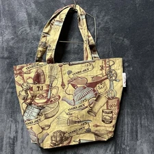 VTG TRADER JOE'S Reusable  Cloth Tote Bag ~ Baking/Cooking Theme ~ Biege 15 X18"
