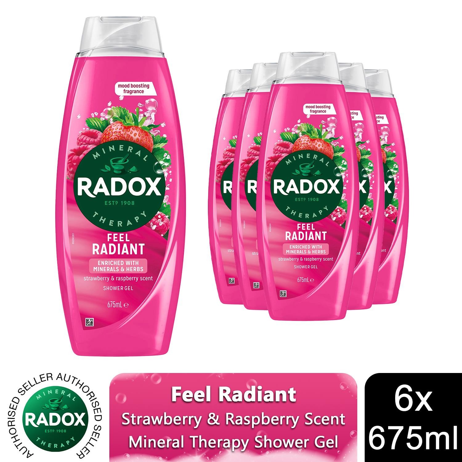 Radox Mineral Therapy Feel Radiant Shower Gel Revitalising Body Wash 675ml, 6pk