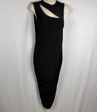 Missguided Black Sleeveless Maxi Midi Dress Stretch Slinky Womens L High Neck