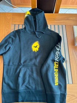 Hoodie Hollister noir Motif Graffiti & Spray Jaune - Y2K Streetwear - XL - Photo 1/2