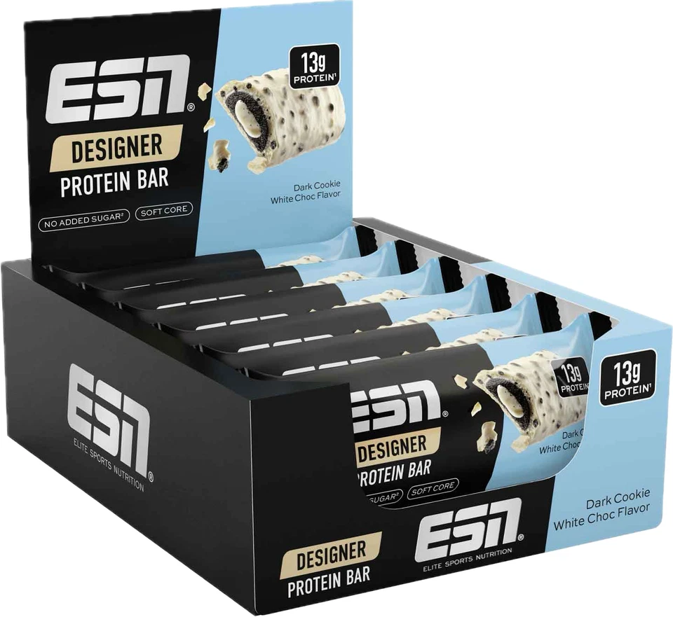 ESN Designer Bar Protein Riegel Box - Dark Cookie White Choc - 12 x 45 g