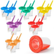 18 Set No Spill Paint Cups with Colored Lids and Paint Brushes - Spill Proof ...