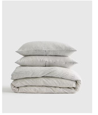 NWOT QUINCE EUROPEAN LINEN FULL / QUEEN DUVET COVER SET GREY / WHITE STRIPE