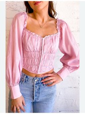 ASTR The Label Amber Puff Sleeve Smocked Corset Blouse Dusty Rose Small 1759