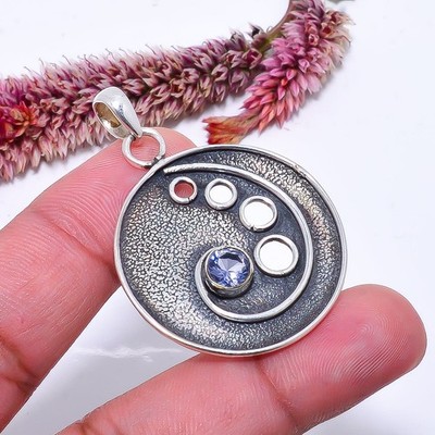 Iolite Designer Handmade 925 Sterling Silver Jewelry Pendant 1.72'' P10376114013