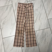 Vintage 70s Plaid Pants Waist 22 Inseam 25 Retro Mod Disco Flare - READ