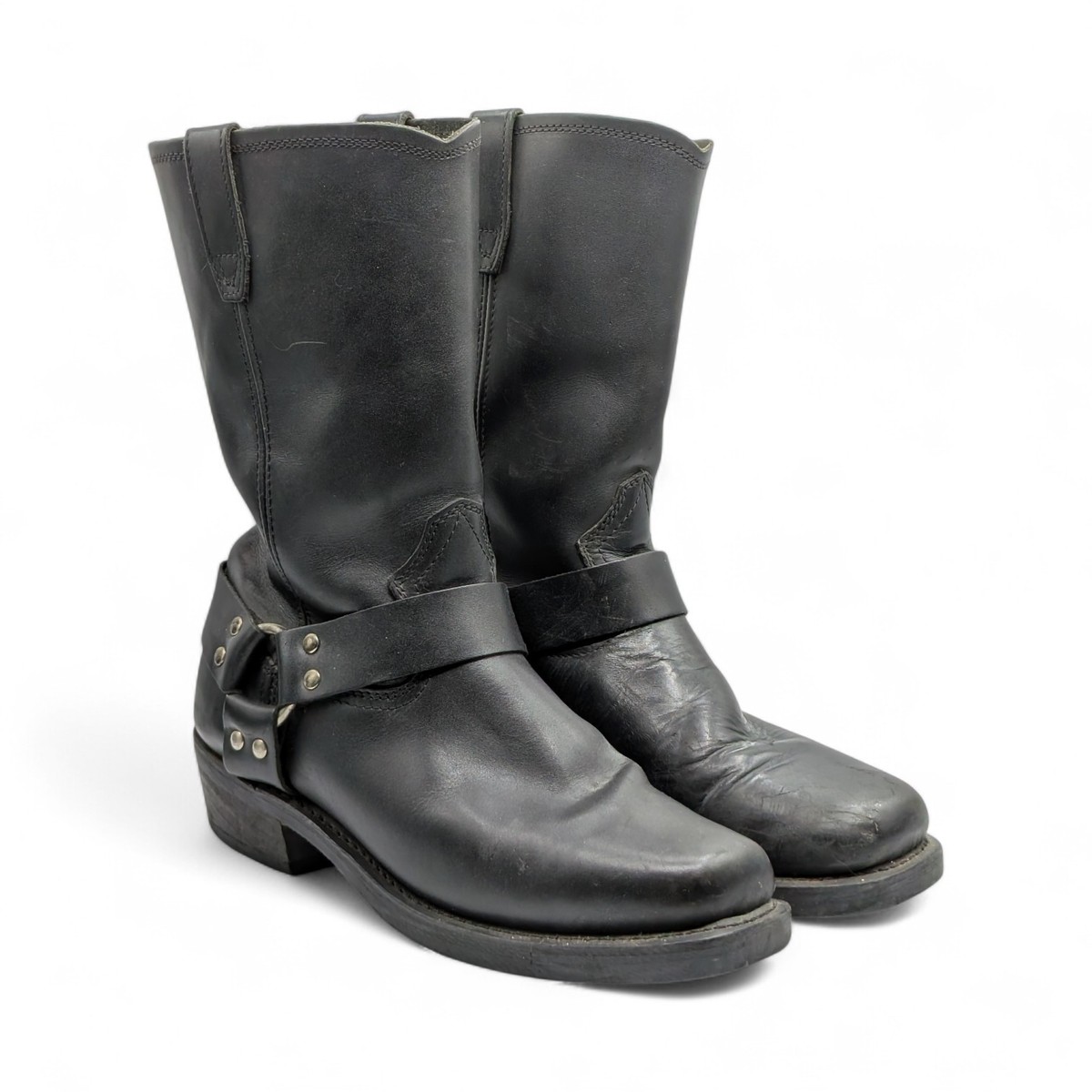 タイガー Dingo Dean Black Leather Harness Square Toe Biker Moto Boots