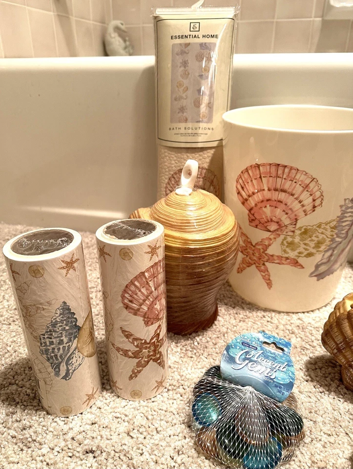 Juego de baño Beach Seashell (19 piezas NUEVO juego) toallas, tapete, cortina, jabón, artículos de tocador Foto 4 de 4