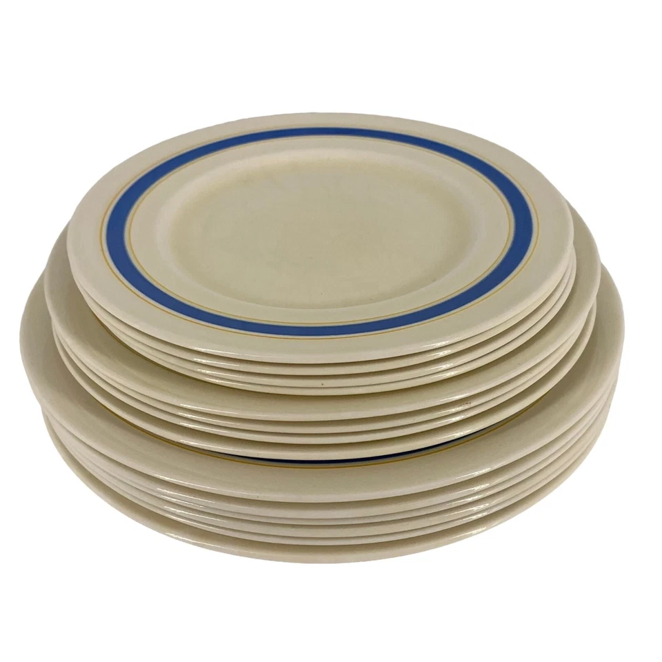 Placas Ironstone inglesas, Gridley Reino Unido, servicio años 40 para 4, azul/amarillo, 12 piezas. Foto 3 de 4