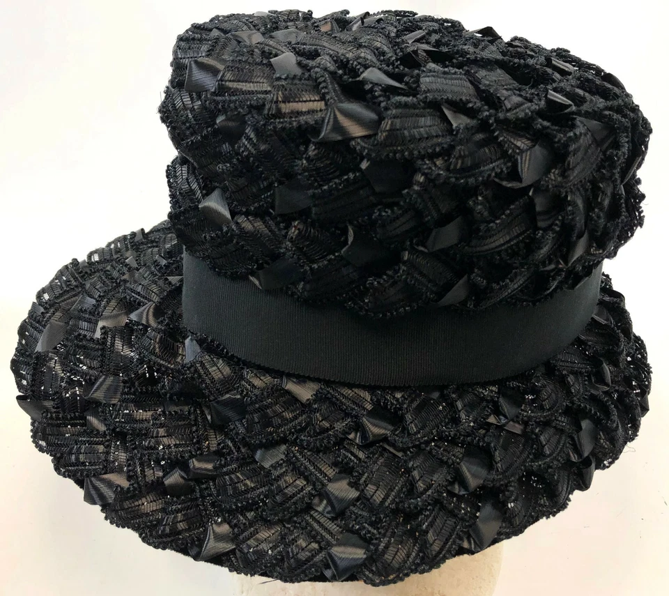 De colección Wassons Cinta Ondulada Negra Boho Mod Gogo Gótico Formal Damas Sombrero Gorra Foto 4 de 4