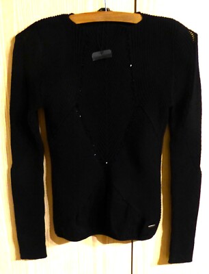 Roberto Cavalli Pullover - schwarz mit Glitzer-Elemente Strass - Gr. L XL(ital) 