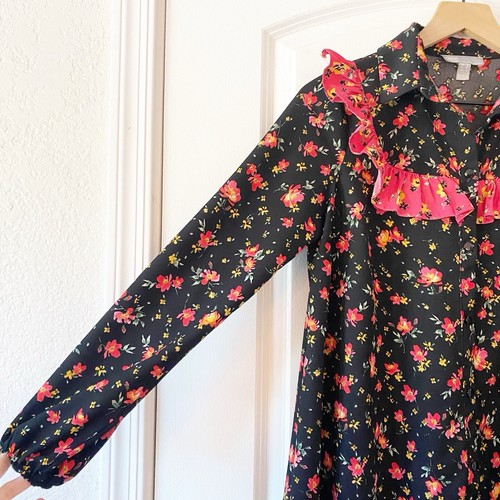 ASOS Women’s Floral Ruffle Button Front Shirt Dress Cottagecore Sz 4 Prairie - Picture 3 of 10