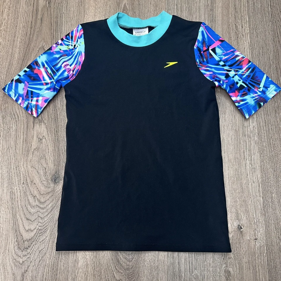 Speedo Endurance Kids Rashie Rash Swim Top Sz 10 Black EUC Short Sleeve DZ - Image 2 of 4