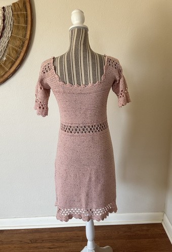 Vintage Y2K Pink Embroidered Bohemian Dress Women's M Hand Knitted - Picture 9 of 10