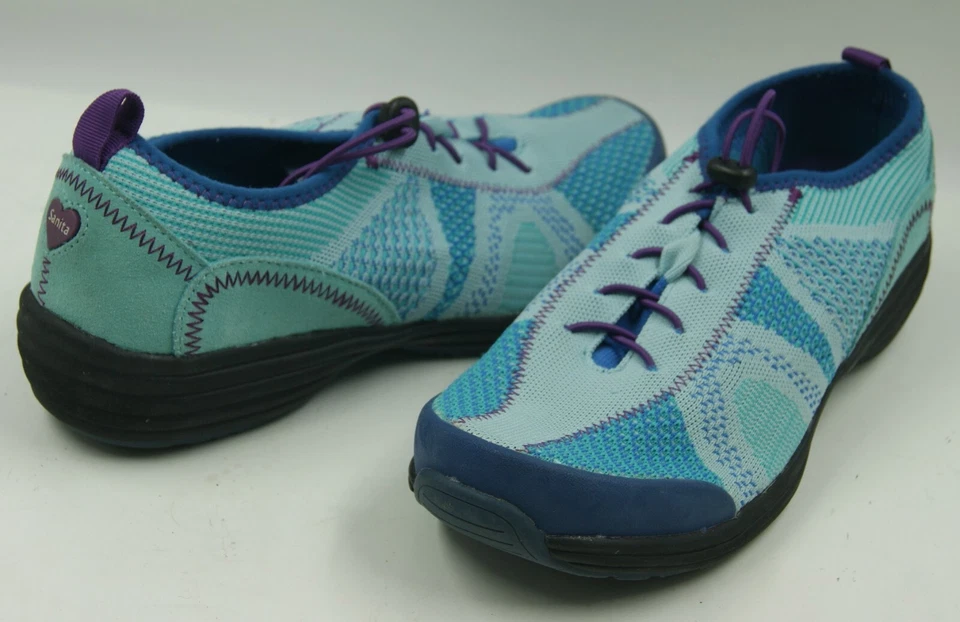 Zapatillas deportivas Sanita O2 para mujer talla 11 azul púrpura tejido elástico encaje zapatos cómodos Foto 3 de 4