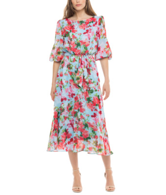 Donna Ricco Women's 3/4 Sleeve Belted Dress Multi Size 12 4679