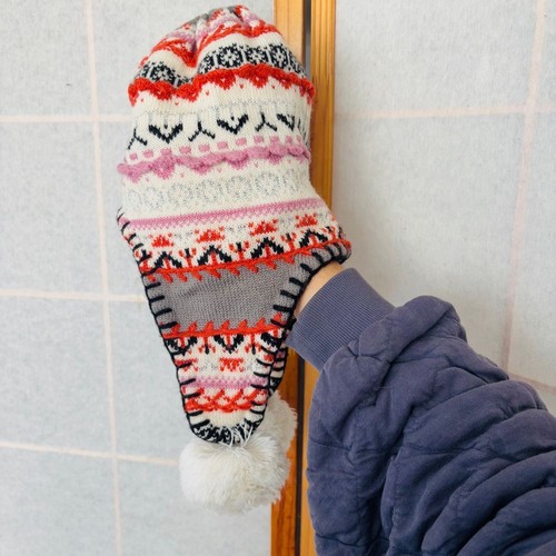 Damen Nathaniel Cole Strick Trapper Mütze Bommel Poofs Wintermütze rosa bestickt - Bild 3 von 7