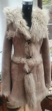 Lambskin Duffle Coat With Hood Fit Size 10 Genuine Real Fur Afghan Style Karen M