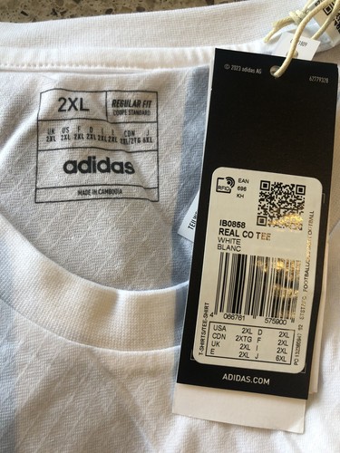 Real Madrid Adidas 3-Stripes Core White T-Shirt Tee Soccer Football NWT 2XL XXL - Picture 6 of 8