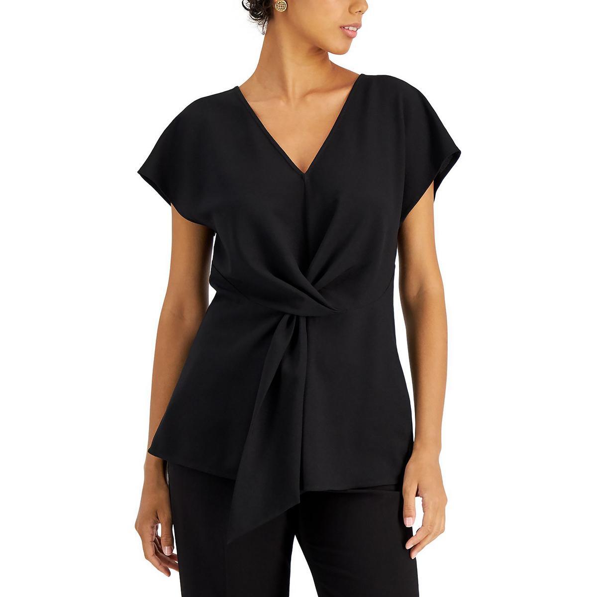 Tahari ASL Womens Black Twist Front V Neck Shirt Blouse Top XL BHFO 8331
