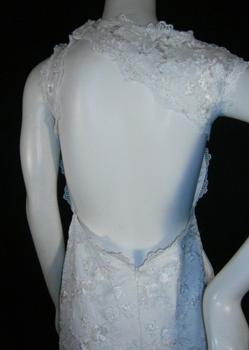 CUSTOM USA WEDDING GOWN WHITE LACE OPEN BACK SIZE 6 A-LINE SHEATH FLARE & TRAIN - Picture 5 of 12