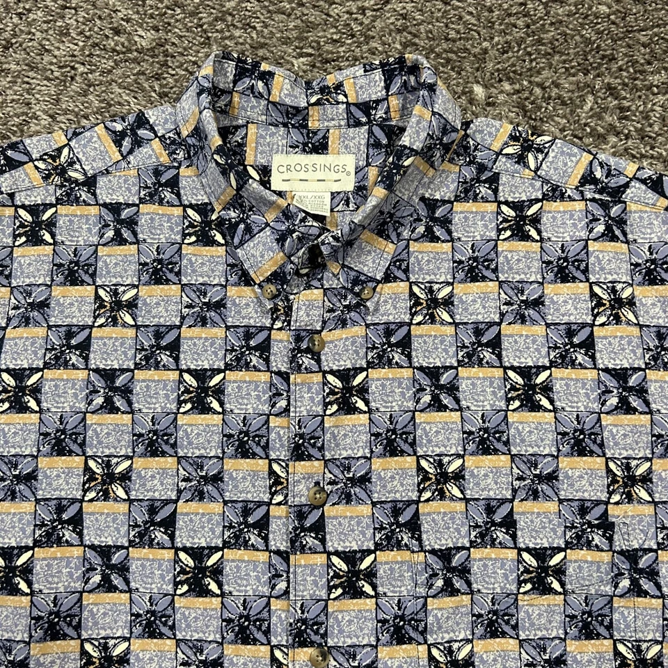 Camisa De Colección Abotonada Estampado Floral Geométrico Años 90 Algodón Azul XXL Foto 2 de 4