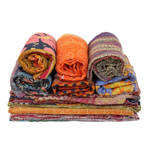 5 Pcs Vintage Throw Kantha Quilt Reversible Gudri Wholesale Handmade Indian - Picture 3 of 3