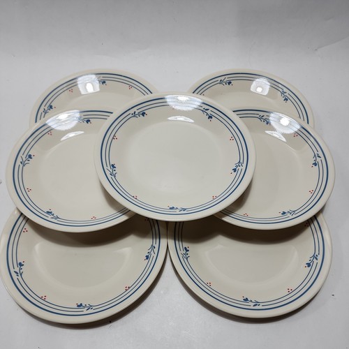Corelle "COUNTRY VIOLETS" Set 7 Dessert Plates 6.75 Red Dots Blue