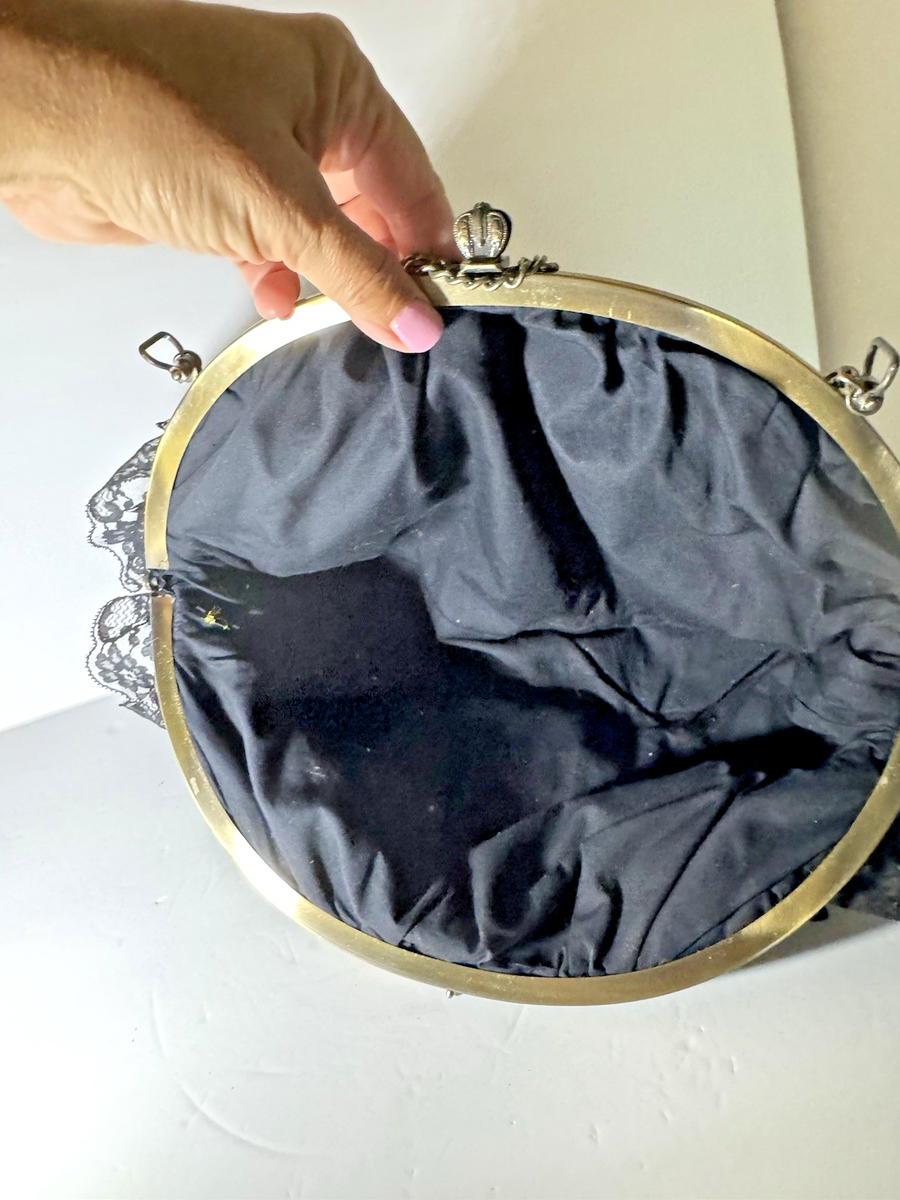 【chieko +】美品　Manonnecklace Vtg Chimaki Romantic Brocade Lace Handbag Victorian Style