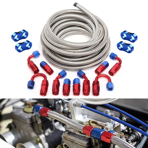 6AN 8AN 10AN 10FT 20FT CPE Braided Nylon Fuel Line Kit Hose end Fittings Silver - Picture 15 of 17