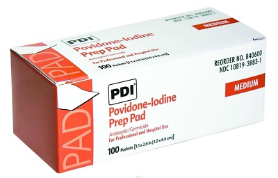 PDI B40600 PVP Iodine Prep Pad Medium 1.1875 in. x 2.625 in. (Box of 100)