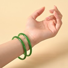 Natural Jade Solid Color Jingle Bangles Bracelet Good Luck Jewelry Gift Decor