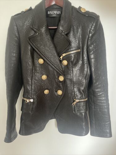 Stunning BALMAIN Black Grain Leather Blazer Jacket.sz 36.barely Worn.£4500+ - Picture 1 of 7