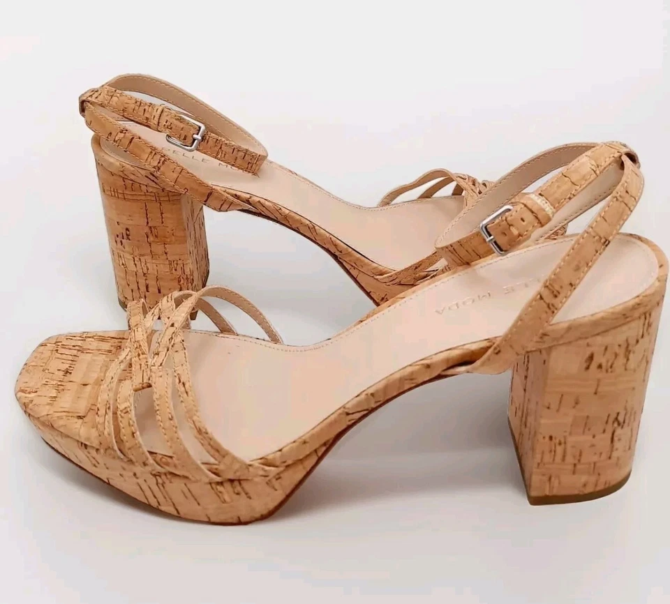 PELLE MODA  Natural Cork Platform Block Chunky Strappy Heel Sandals Sz 9.5 XLNT - Image 4 of 4