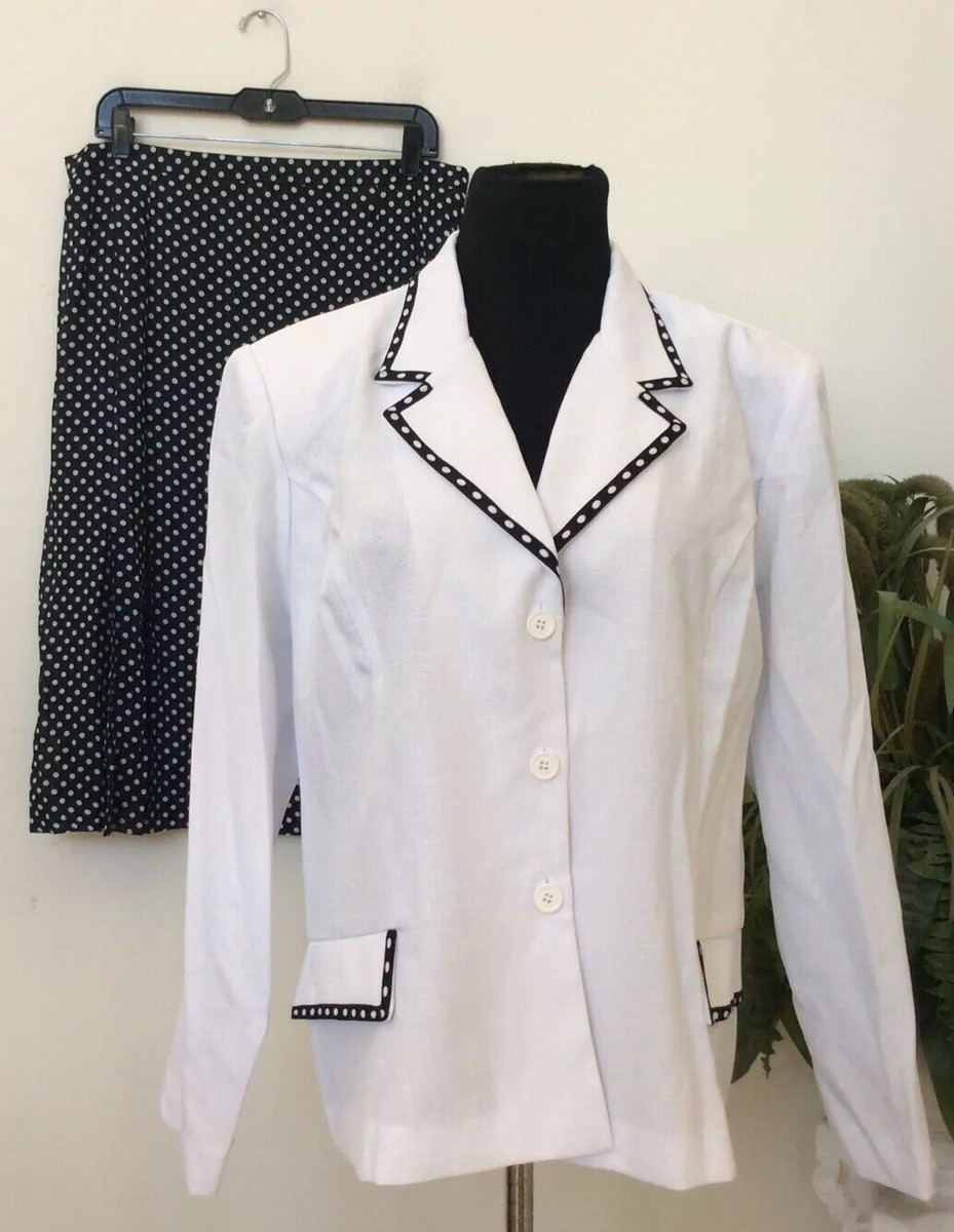 NWOT Draper’s Damon’s Women’s White Black Polka Dot Skirt Suit Size 18